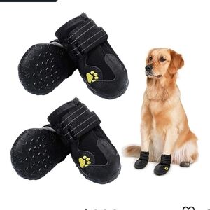 PK.ZTopia Black Dog Boots with Yellow Paw Design Adjustable Straps Sz 7 NWT